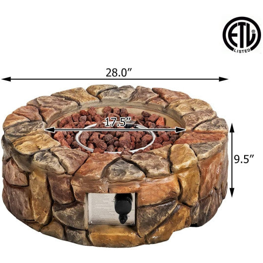 28 Inch Propane Gas Fire Pit Outdoor 40 000 BTU Stone-Brown