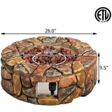 28 Inch Propane Gas Fire Pit Outdoor 40 000 BTU Stone-Brown