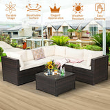 6 Pieces Patio Furniture Sofa Set with Cushions for Outdoor-Beige