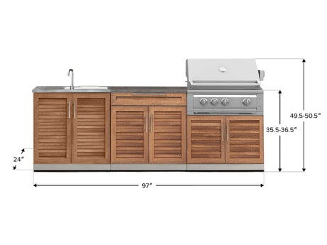 Outdoor Kitchen Stainless-Steel 5 Piece Cabinet Set with Bar, Sink, Grill Cabinet, Platinum Grill, and Countertop