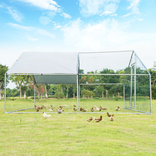 13 x 13 Feet Walk-in Chicken Coop with Waterproof Cover for Outdoor Backyard Farm