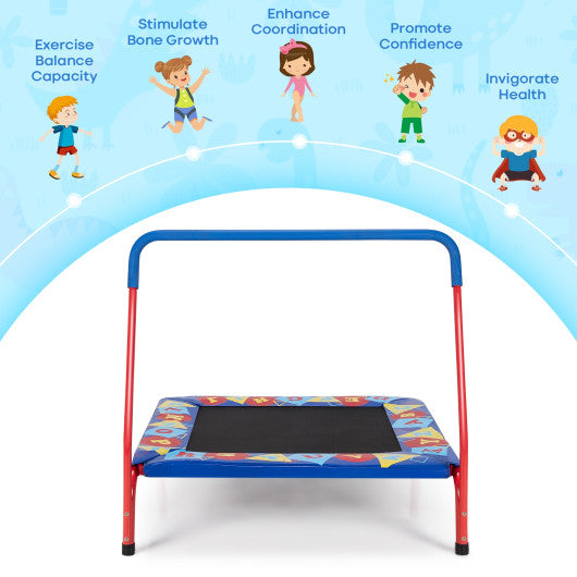 36 Inch Kids Indoor Outdoor Square Trampoline with Foamed Handrail-Blue