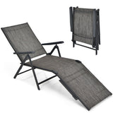 2 Pieces Foldable Chaise Lounge Chair with 2-Position Footrest-Gray