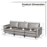 3-Seat Sofa Sectional with Side Storage Pocket and Metal Leg-Light Gray