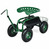 Extendable Handle Garden Cart Rolling Wagon Scooter-Green