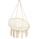 Hanging Macrame Hammock Chair with Handwoven Cotton Backrest-Natural