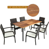 7PCS Patio Rattan Cushioned Dining Set with Umbrella Hole