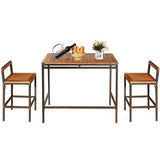 3 Pieces Patio Rattan Wicker Bar Dining Furniture Set