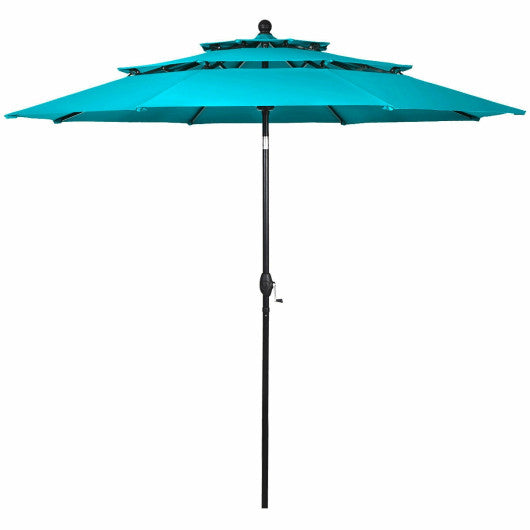 10' 3 Tier Patio Umbrella Aluminum Sunshade Shelter Double Vented without Base-Turquoise