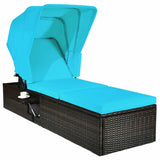 Outdoor Chaise Lounge Chair with Folding Canopy-Turquoise