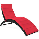 Folding Patio Rattan Portable Lounge Chair Chaise with Cushion-Red