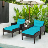 5 Pieces Patio Rattan Furniture Set Sofa