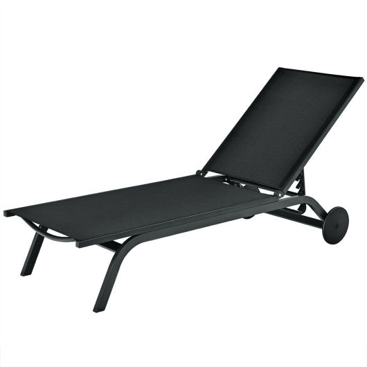 Aluminum Fabric Outdoor Patio Lounge Chair with Adjustable Reclining -Black