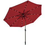 10' Solar LED Lighted Patio Market Umbrella Shade Tilt Adjustment Crank-Dark Red