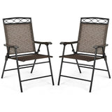 Set of 2 Patio Folding Chairs Sling Portable Dining Chair Set with Armrest