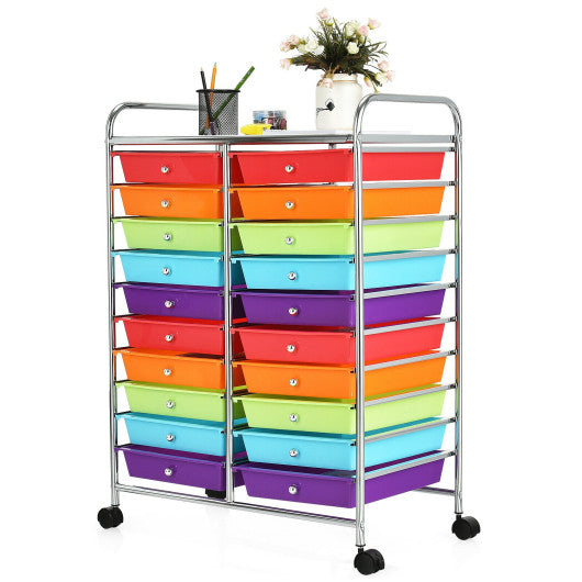Multipurpose 20 Drawers Storage Rolling Cart Studio Organizer-Multicolor