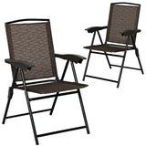 2 Pieces Folding Sling Chairs with Smooth Armrests and Adjustable Back for Patio