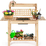 Garden Potting Bench Workstation Table with Sliding Tabletop Sink Shelves