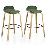 Set of 2 Modern Barstools Pub Chairs with Low Back and Metal Legs-Green