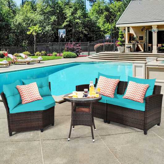 4 Pieces Outdoor Cushioned Rattan Furniture Set-Turquoise