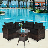 4 Pieces Outdoor Cushioned Rattan Furniture Set-Black