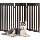36 Inch Folding Wooden Freestanding Pet Gate Dog Gate with 360° Flexible Hinge-Dark Brown