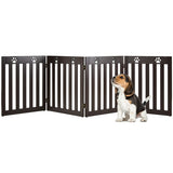 24 Inch Folding Wooden Freestanding Pet Gate Dog Gate with 360° Hinge -Dark Brown