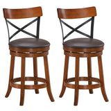 Set of 2 Bar Stools 360-Degree Swivel Dining Bar Chairs with Rubber Wood Legs-25 inch
