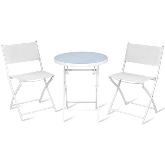 3 Pieces Patio Folding Bistro Set for Balcony or Outdoor Space-White