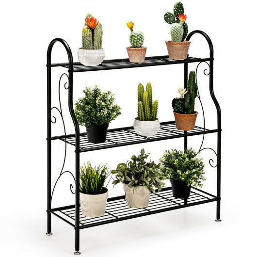 3-Tier Scrollwork Designed Metal Plant Stand-Black