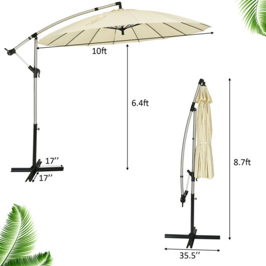 10 Feet Patio Offset Umbrella Market Hanging Umbrella for Backyard Poolside Lawn Garden-Beige