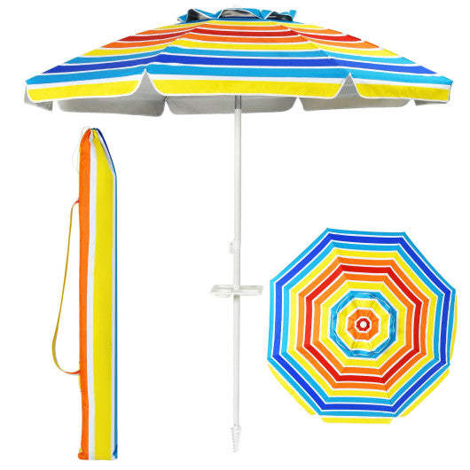 7.2 Feet Portable Outdoor Beach Umbrella with Sand Anchor and Tilt Mechanism-Multicolor