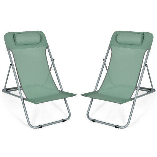 Portable Beach Chair Set of 2 with Headrest -Green