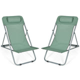 Portable Beach Chair Set of 2 with Headrest -Green