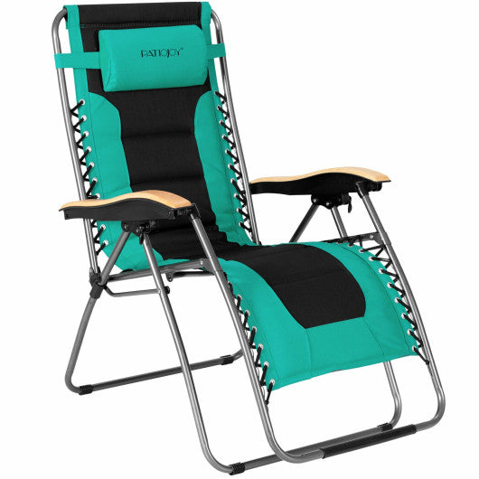 Oversize Folding Adjustable Padded Zero Gravity Lounge Chair-Turquoise