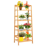 4-Tier Bamboo Plant Rack with Guardrails Stable and Space-Saving-Natural