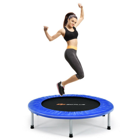 38 Inch Mini Folding Trampoline Portable Leisure Fitness Backboard-Blue