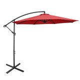 10 Feet Offset Umbrella with 8 Ribs Cantilever and Cross Base-Red