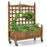 32in Wood Planter Box with Trellis Mobile Raised Bed for Climbing Plant