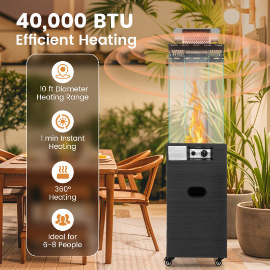 40000 BTU Patio Heater Outdoor Propane Gas Heater with Cover and Wheels-Black