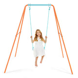 Outdoor Kids Swing Set with Heavy-Duty Metal A-Frame and Ground Stakes-Orange