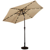 9FT Patio Solar Umbrella LED Patio Market Steel Tilt W/ Crank Outdoor New-beige