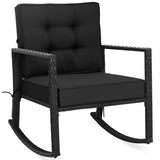 Patio Rattan Rocker Outdoor Glider Rocking Chair Cushion Lawn-Black