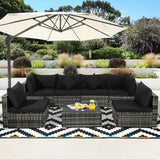 7 Pieces Patio Rattan Furniture Set Sectional Sofa Garden Cushion-Black