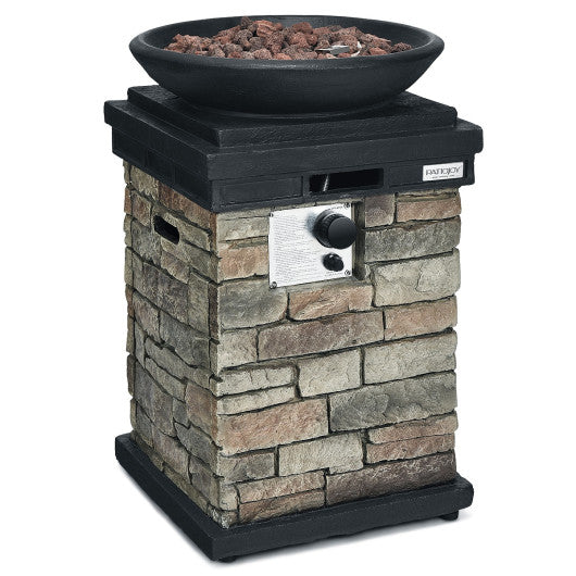 40000BTU Outdoor Propane Burning Fire Bowl Column Realistic Look Firepit Heater-Gray