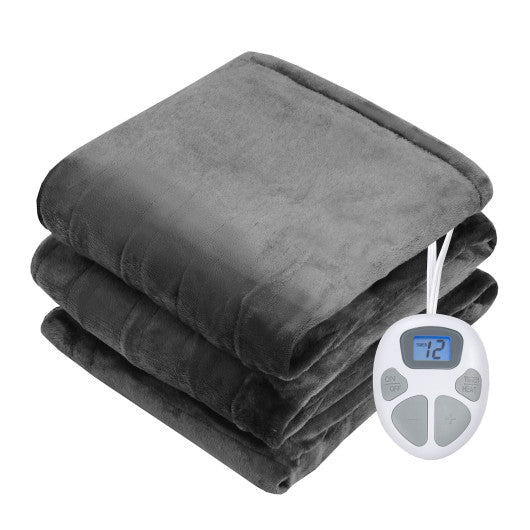 62 x 84 Inch Flannel Heated Electric Blanket with 10 Heating Levels-Gray