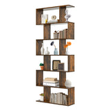 6 Tier S-Shaped Bookshelf Storage Display Bookcase Decor Z-Shelf -Coffee