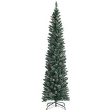 Snowy Artificial Pencil Christmas Tree with Pine Cones-7 ft