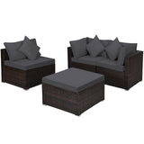 4 Pieces Ottoman Garden Patio Rattan Wicker Furniture Set with Cushion-Gray