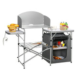 Foldable Outdoor BBQ Portable Grilling Table With Windscreen Bag-Gray